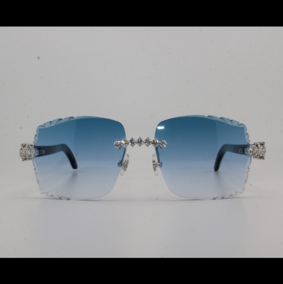 Luxury Moissanite Buffs With Genuine Ox Temples And Diamond Cut Blue Lenses - Picture 2 of 9